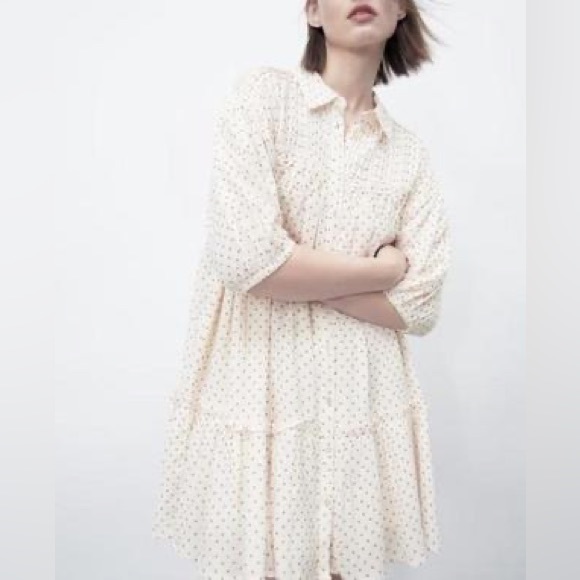 Zara Dresses & Skirts - Zara Patterned Cotton Babydoll Style Mini Polka Dot Dress NWT